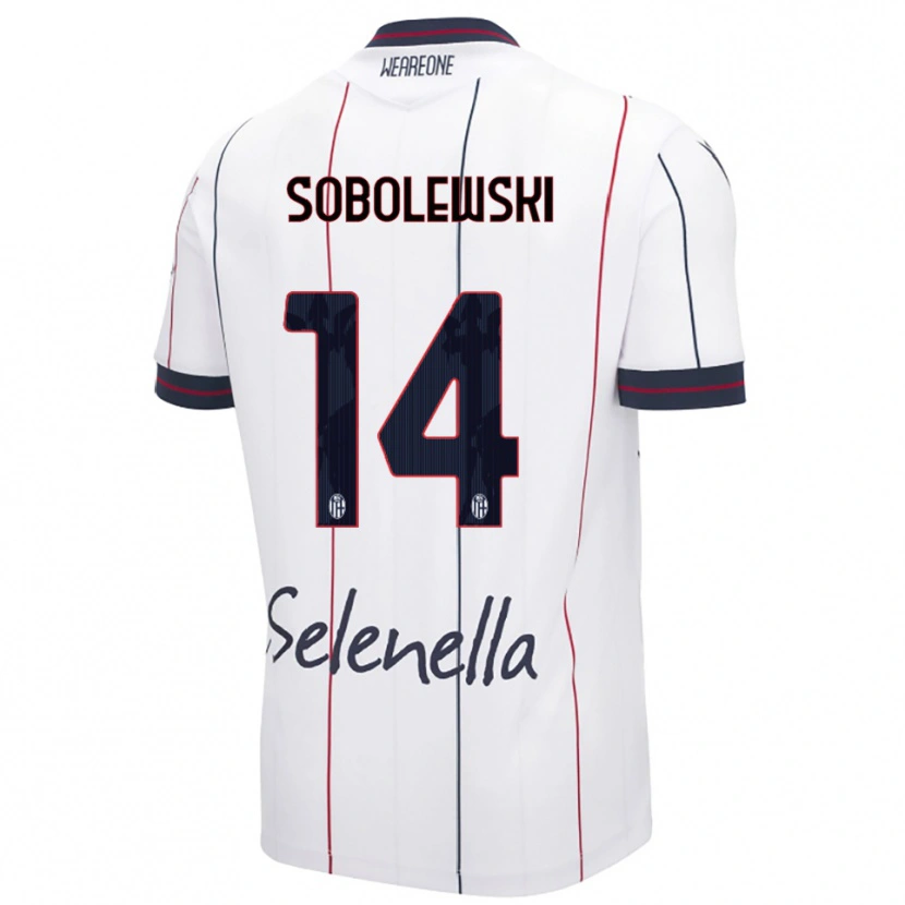 Danxen Dzieci Konrad Sobolewski #14 Biały Królewski Niebieski Wyjazdowa Koszulka 2025/26 Koszulki Klubowe