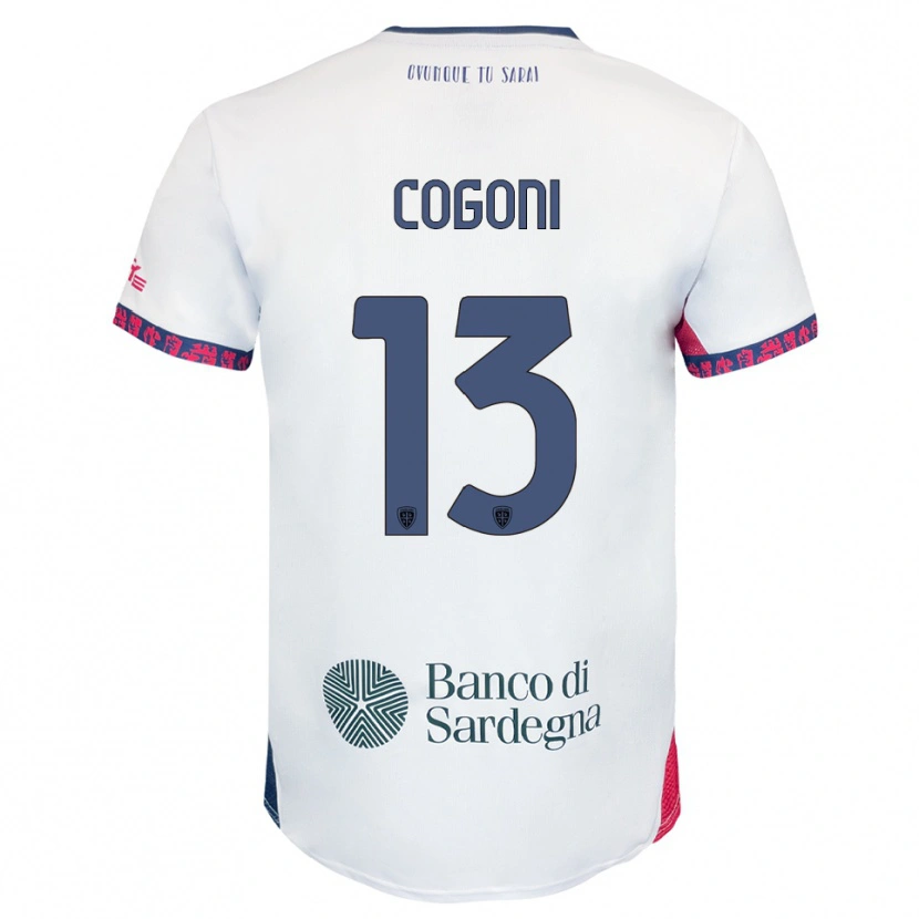 Danxen Dzieci Andrea Cogoni #13 Biały Granatowy Czerwony Wyjazdowa Koszulka 2025/26 Koszulki Klubowe