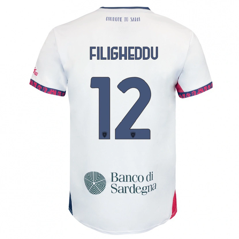 Danxen Dzieci Daniele Filigheddu #12 Biały Granatowy Czerwony Wyjazdowa Koszulka 2025/26 Koszulki Klubowe