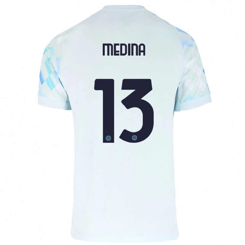Danxen Dzieci Alessio Medina #13 Biały Niebieski Wyjazdowa Koszulka 2025/26 Koszulki Klubowe