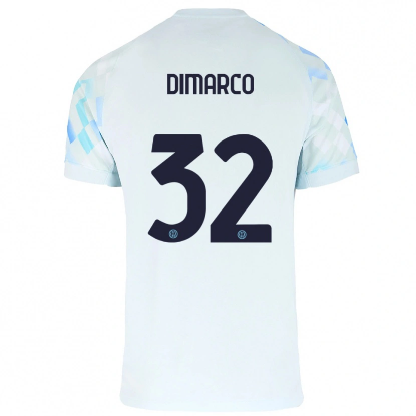 Danxen Dzieci Federico Dimarco #32 Biały Niebieski Wyjazdowa Koszulka 2025/26 Koszulki Klubowe