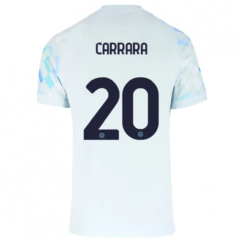 Danxen Dzieci Cristian Carrara #20 Biały Niebieski Wyjazdowa Koszulka 2025/26 Koszulki Klubowe