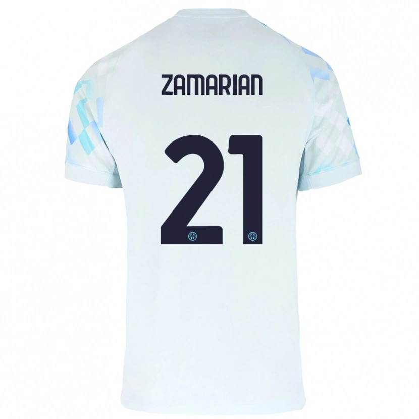Danxen Dzieci Matteo Zamarian #21 Biały Niebieski Wyjazdowa Koszulka 2025/26 Koszulki Klubowe