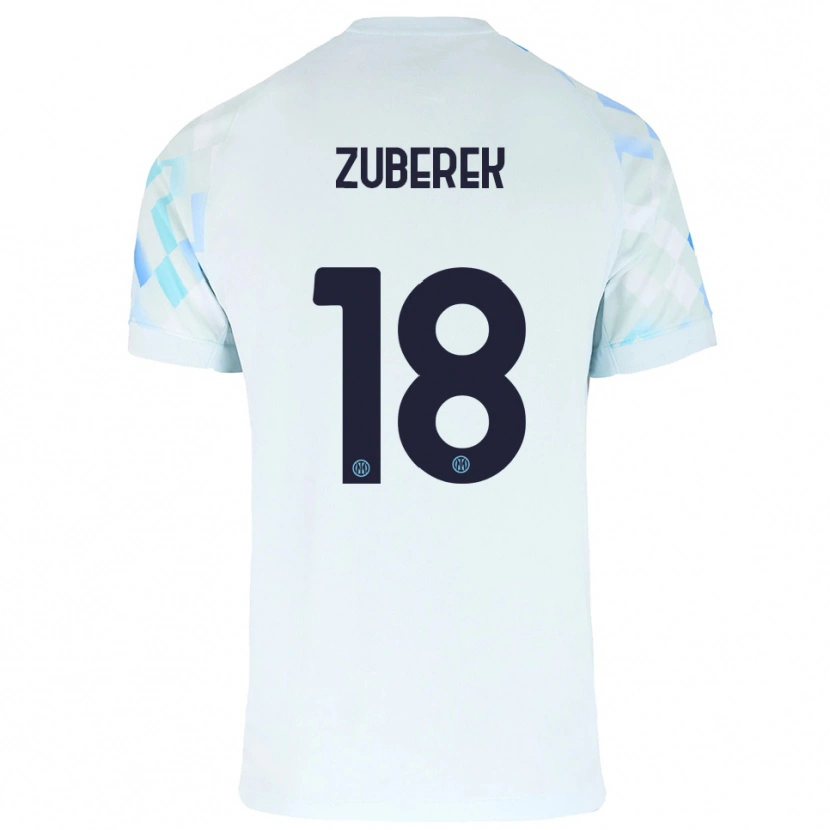 Danxen Dzieci Jan Zuberek #18 Biały Niebieski Wyjazdowa Koszulka 2025/26 Koszulki Klubowe