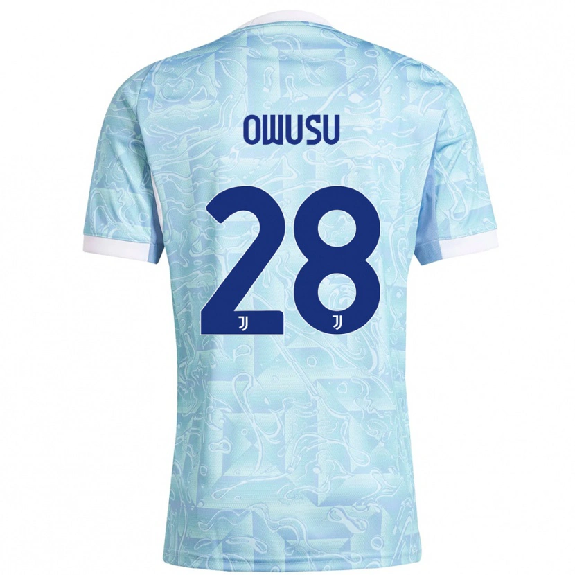 Danxen Dzieci Augusto Owusu #28 Błękitny Żółty Wyjazdowa Koszulka 2025/26 Koszulki Klubowe