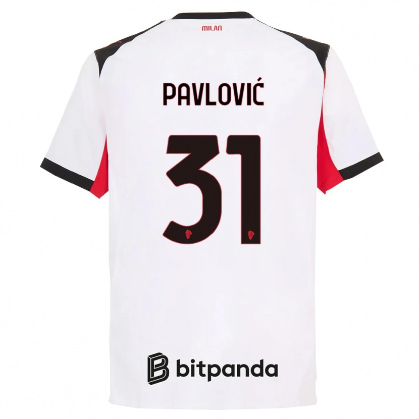Danxen Dzieci Strahinja Pavlović #31 Biały Czarny Wyjazdowa Koszulka 2025/26 Koszulki Klubowe