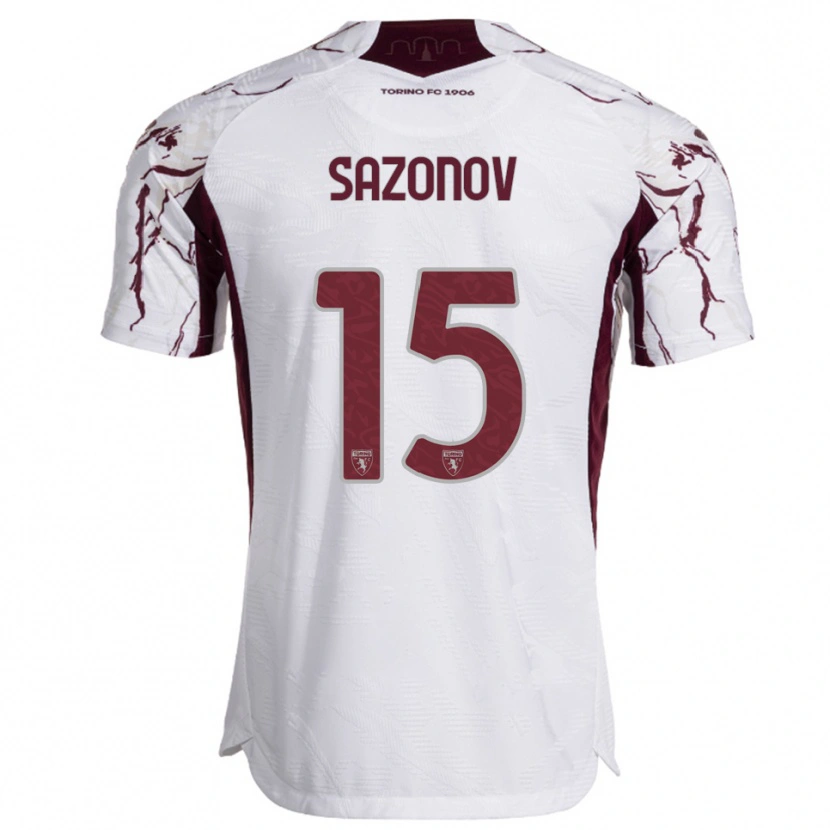 Danxen Dzieci Saba Sazonov #15 Biały Burgundowy Wyjazdowa Koszulka 2025/26 Koszulki Klubowe