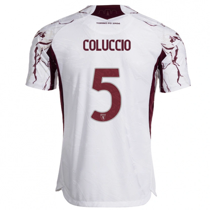 Danxen Dzieci Francesca Coluccio #5 Biały Burgundowy Wyjazdowa Koszulka 2025/26 Koszulki Klubowe