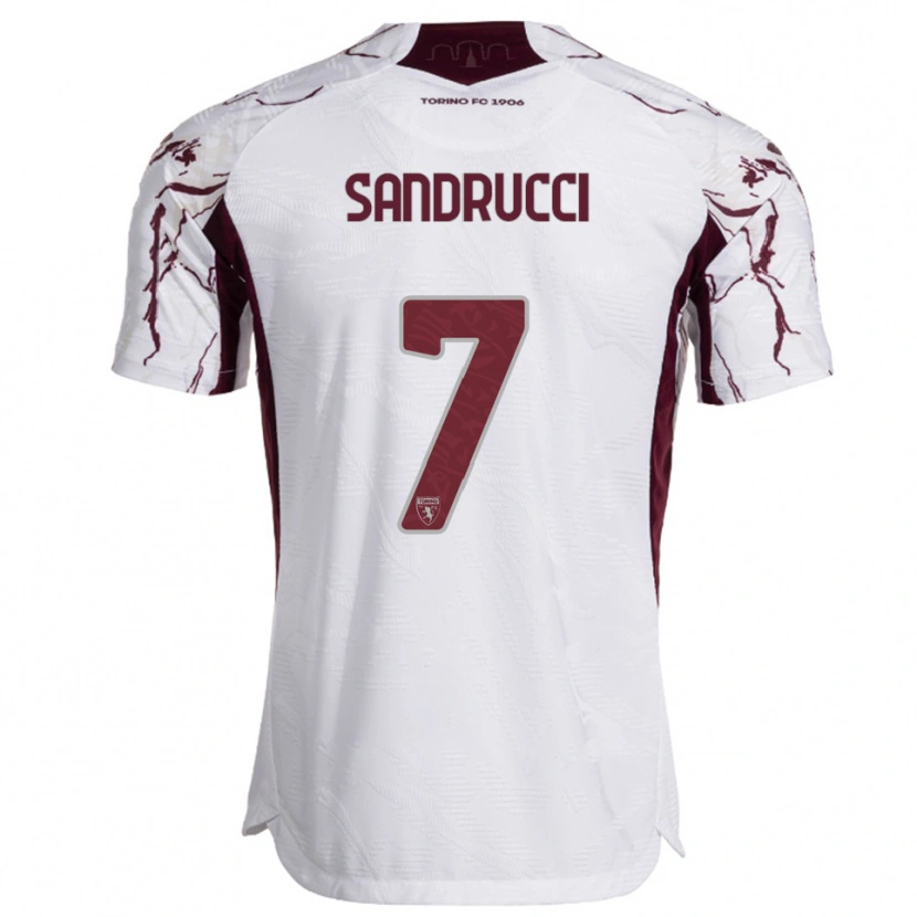 Danxen Dzieci Romeo Sandrucci #7 Biały Burgundowy Wyjazdowa Koszulka 2025/26 Koszulki Klubowe
