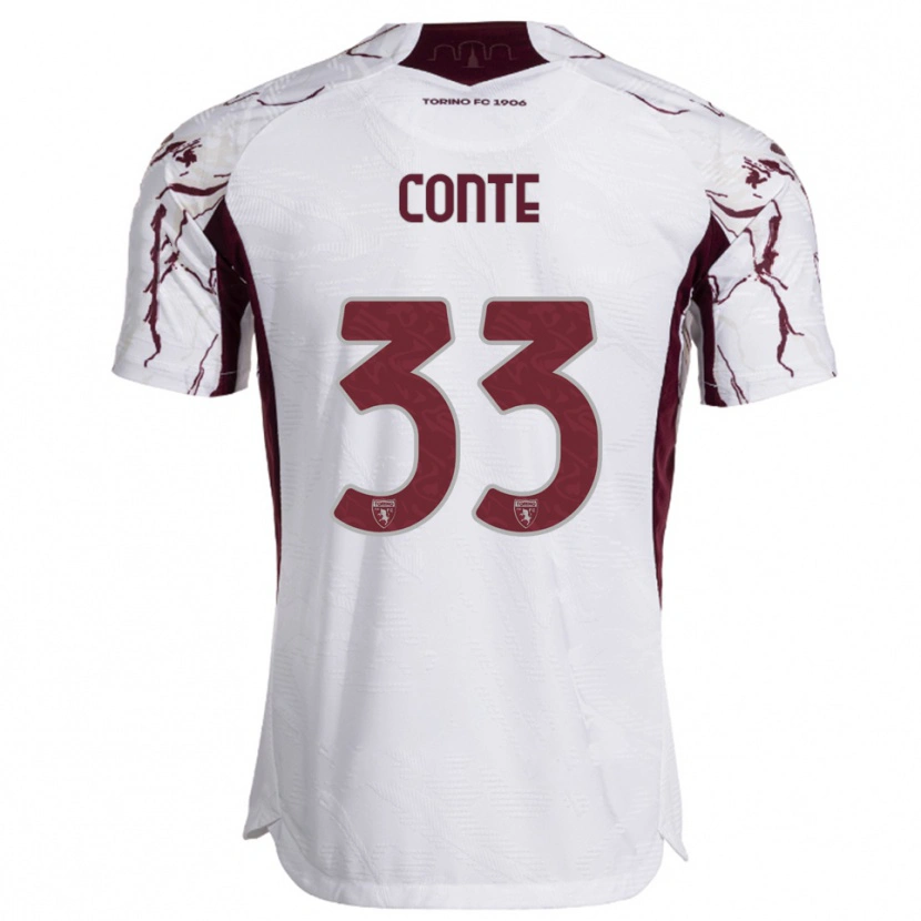 Danxen Dzieci Gioele Conte #33 Biały Burgundowy Wyjazdowa Koszulka 2025/26 Koszulki Klubowe