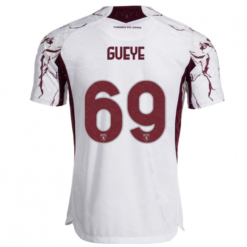 Danxen Dzieci Ousmane Gueye #69 Biały Burgundowy Wyjazdowa Koszulka 2025/26 Koszulki Klubowe
