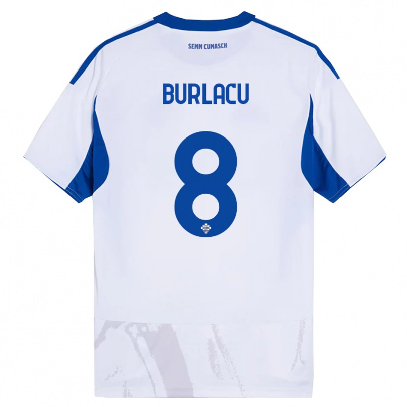 Danxen Dzieci Sebastian Burlacu #8 Biały Niebieski Wyjazdowa Koszulka 2025/26 Koszulki Klubowe