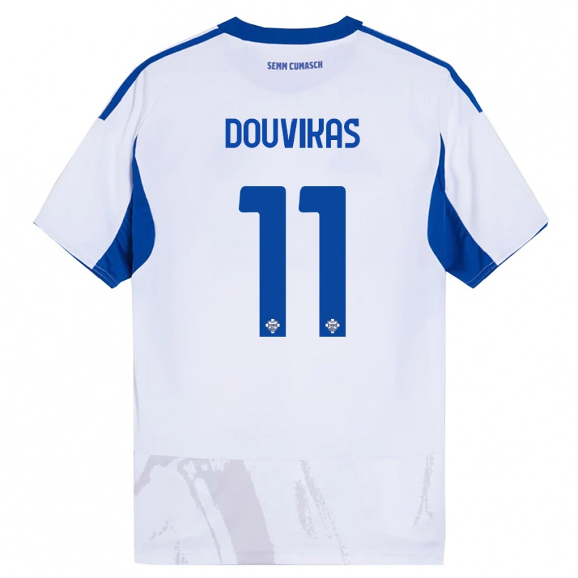 Danxen Dzieci Anastasios Douvikas #11 Biały Niebieski Wyjazdowa Koszulka 2025/26 Koszulki Klubowe
