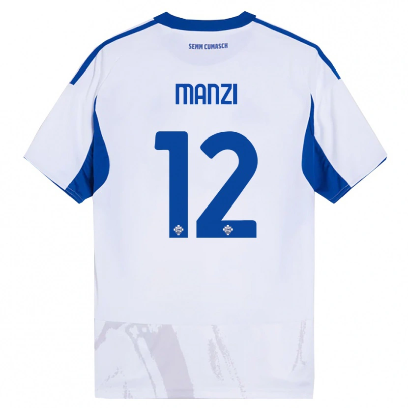 Danxen Dzieci Federico Manzi #12 Biały Niebieski Wyjazdowa Koszulka 2025/26 Koszulki Klubowe