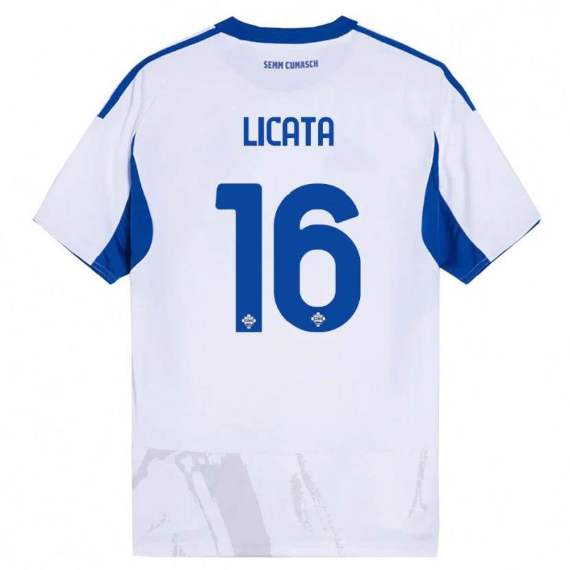Danxen Dzieci Alessandro Licata #16 Biały Niebieski Wyjazdowa Koszulka 2025/26 Koszulki Klubowe