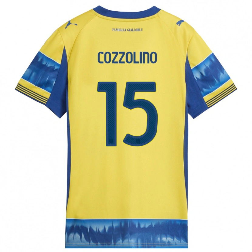 Danxen Dzieci Christian Cozzolino #15 Żółty Niebieski Wyjazdowa Koszulka 2025/26 Koszulki Klubowe