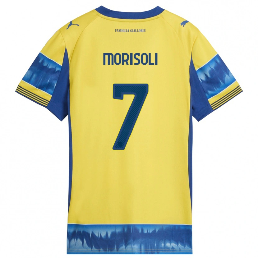 Danxen Dzieci Gabriel Morisoli #7 Żółty Niebieski Wyjazdowa Koszulka 2025/26 Koszulki Klubowe