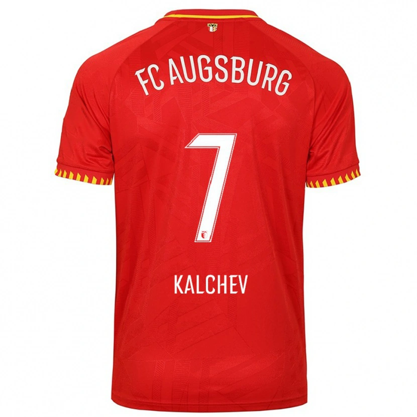 Danxen Dzieci Nikola Kalchev #7 Czerwony Żółty Wyjazdowa Koszulka 2025/26 Koszulki Klubowe
