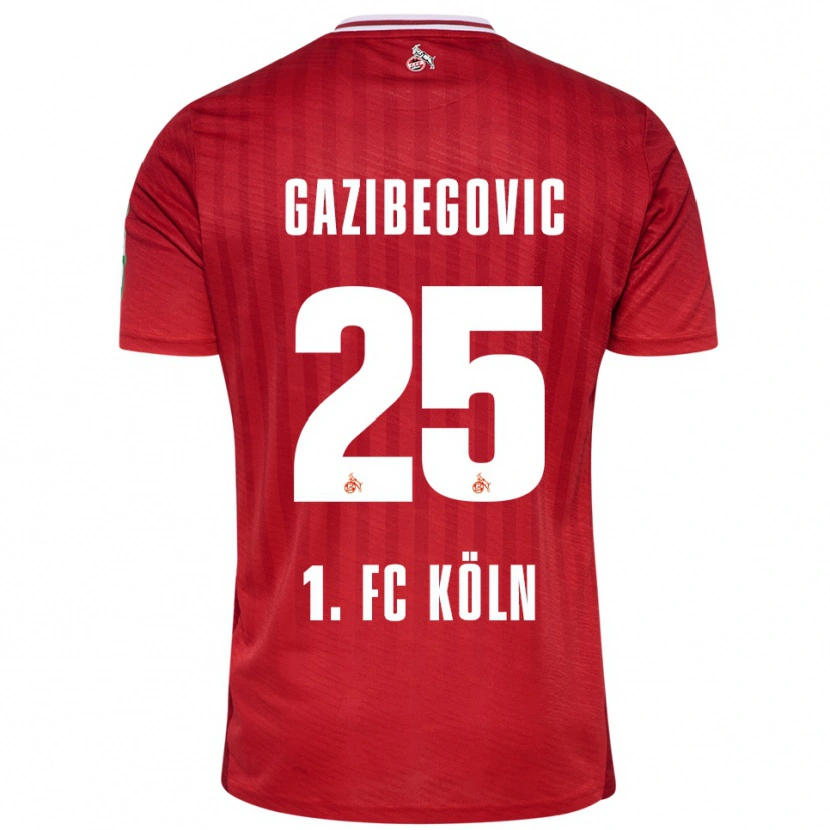 Danxen Dzieci Jusuf Gazibegovic #25 Czerwony Biały Wyjazdowa Koszulka 2025/26 Koszulki Klubowe