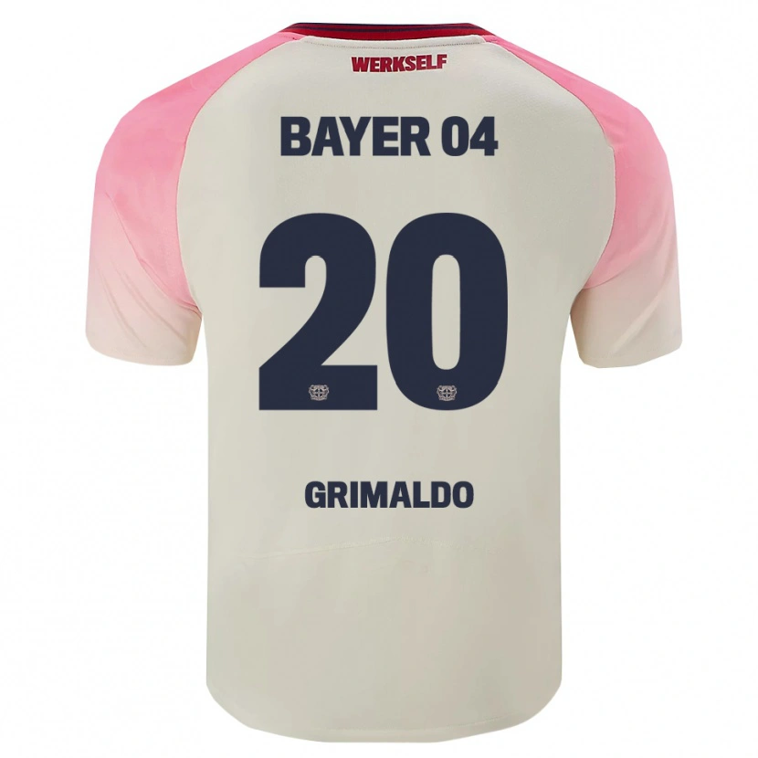Danxen Dzieci Alejandro Grimaldo #20 Różowy Złamana Biel Wyjazdowa Koszulka 2025/26 Koszulki Klubowe