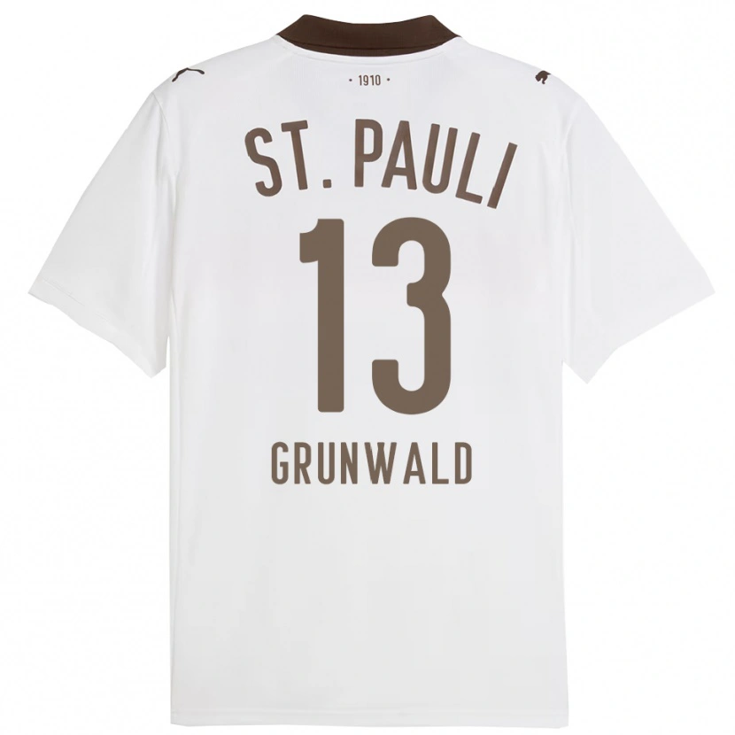 Danxen Dzieci Julius Grunwald #13 Biały Czerwony Wyjazdowa Koszulka 2025/26 Koszulki Klubowe