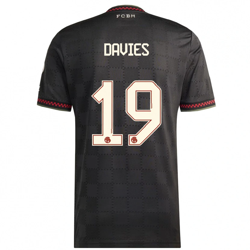 Danxen Dzieci Alphonso Davies #19 Czarny Biały Trzeci Komplet Koszulka 2025/26 Koszulki Klubowe
