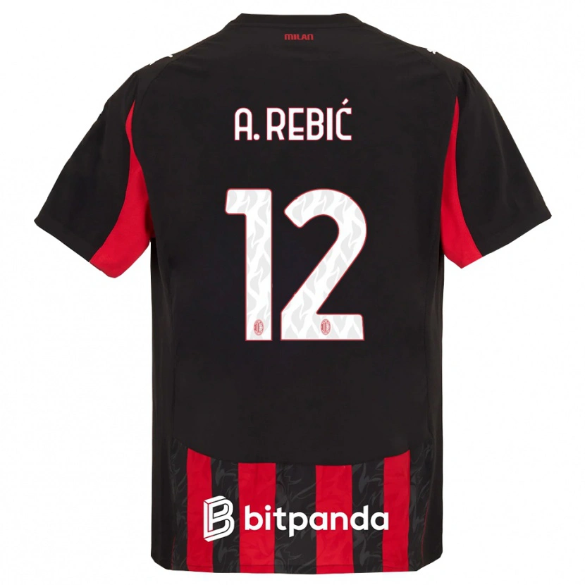 Danxen Męski Ante Rebic #12 Czerwony Czarny Domowa Koszulka 2025/26 Koszulki Klubowe