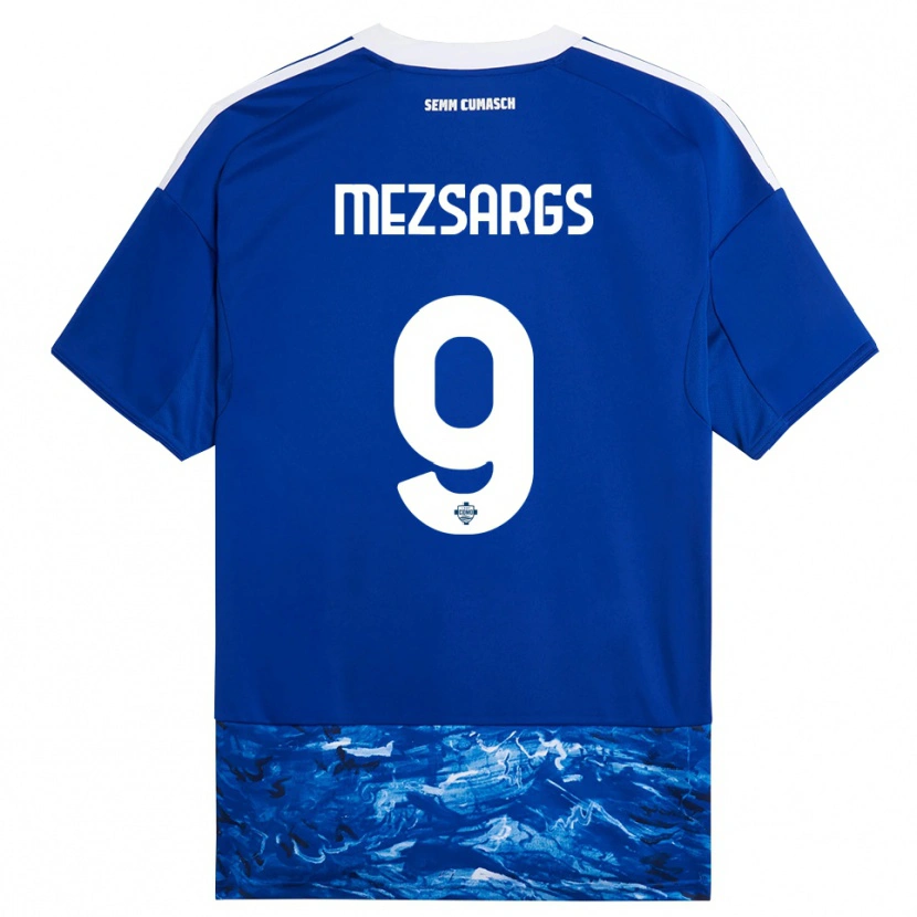 Danxen Męski Kristians Mezsargs #9 Niebieski Biały Domowa Koszulka 2025/26 Koszulki Klubowe