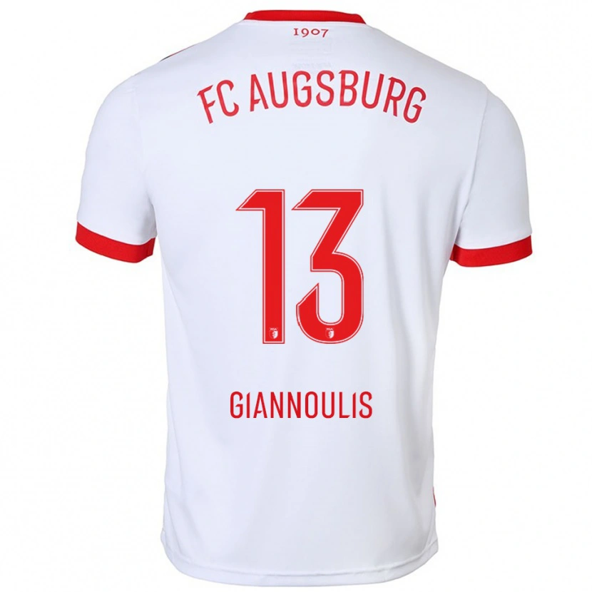 Danxen Męski Dimitrios Giannoulis #13 Biały Czerwony Domowa Koszulka 2025/26 Koszulki Klubowe