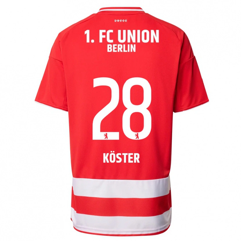 Danxen Męski Leonie Köster #28 Czerwony Biały Domowa Koszulka 2025/26 Koszulki Klubowe