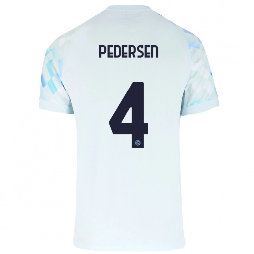 Danxen Męski Sofie Junge Pedersen #4 Biały Niebieski Wyjazdowa Koszulka 2025/26 Koszulki Klubowe