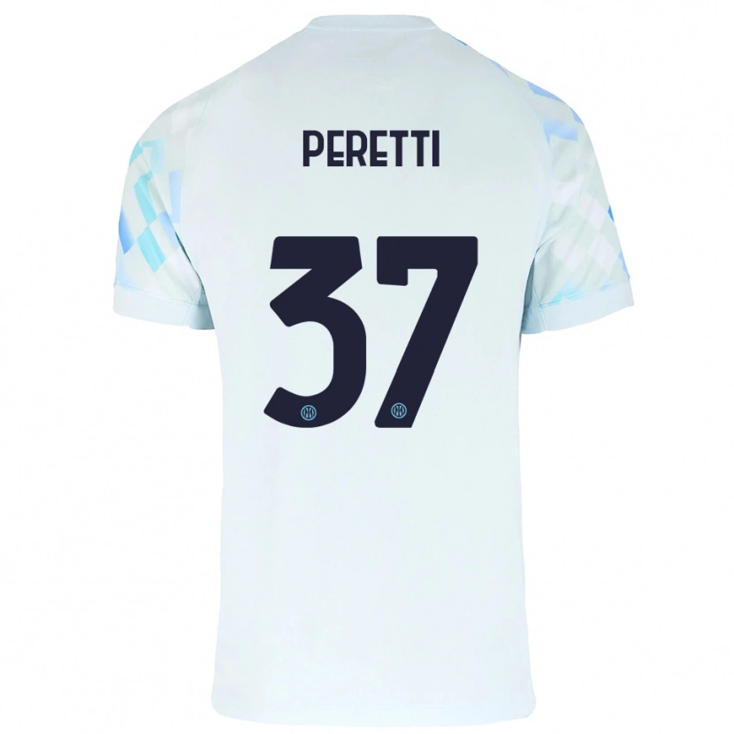 Danxen Męski Lorenzo Peretti #37 Biały Niebieski Wyjazdowa Koszulka 2025/26 Koszulki Klubowe
