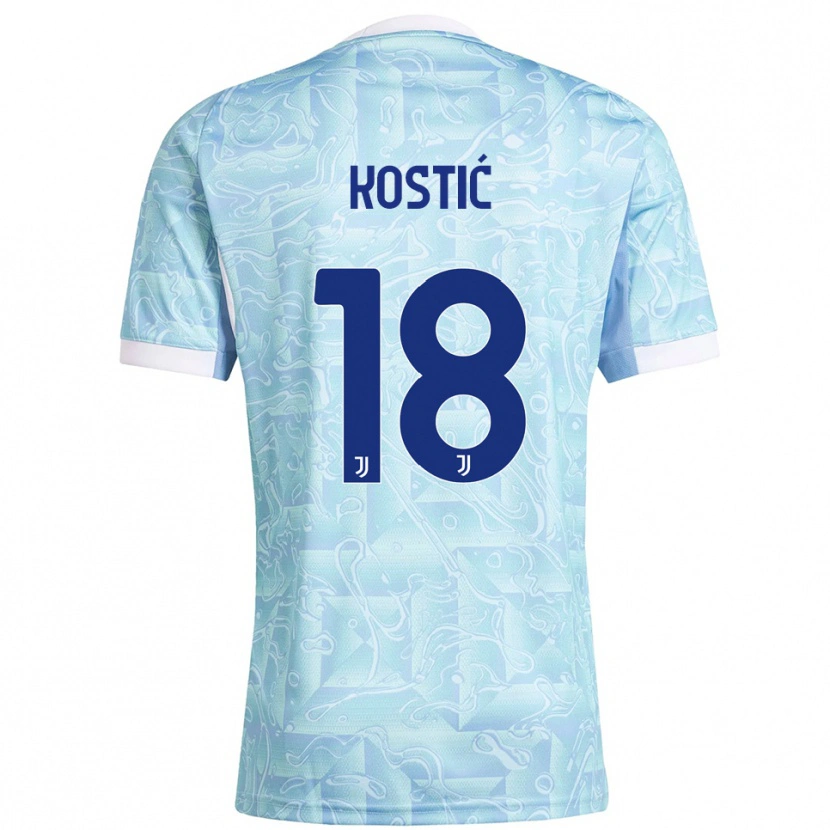 Danxen Męski Filip Kostić #18 Błękitny Żółty Wyjazdowa Koszulka 2025/26 Koszulki Klubowe