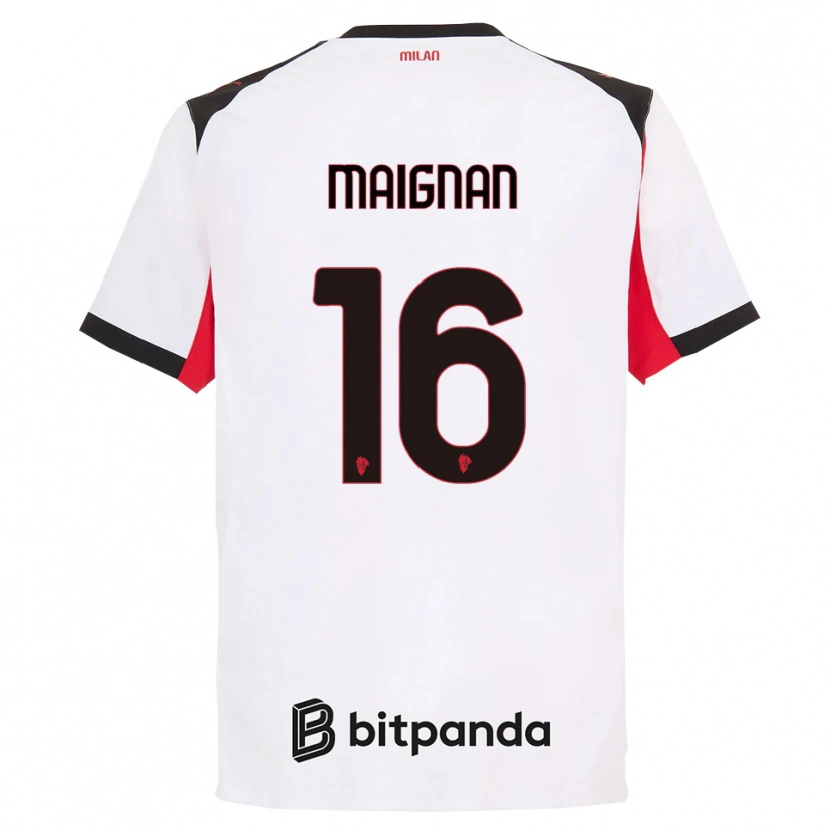 Danxen Męski Mike Maignan #16 Biały Czarny Wyjazdowa Koszulka 2025/26 Koszulki Klubowe