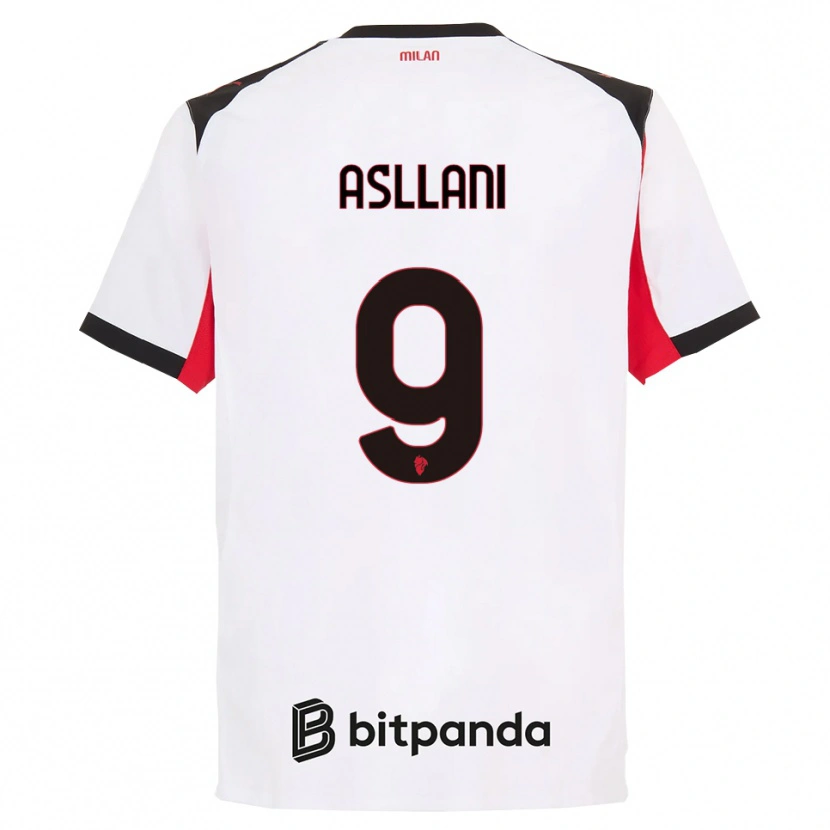 Danxen Męski Kosovare Asllani #9 Biały Czarny Wyjazdowa Koszulka 2025/26 Koszulki Klubowe