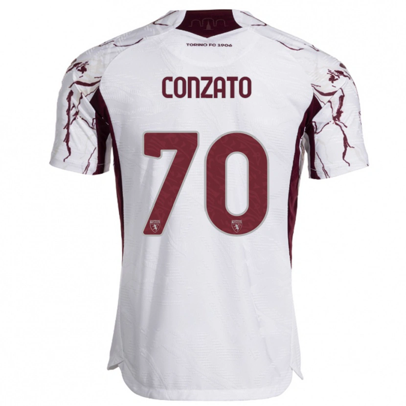 Danxen Męski Filippo Conzato #70 Biały Burgundowy Wyjazdowa Koszulka 2025/26 Koszulki Klubowe