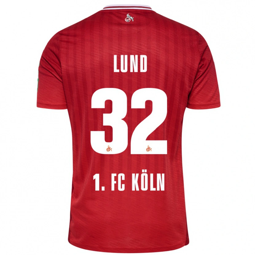 Danxen Męski Kristoffer Lund #32 Czerwony Biały Wyjazdowa Koszulka 2025/26 Koszulki Klubowe