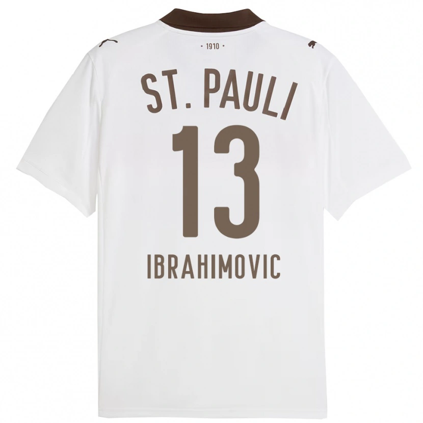 Danxen Męski Ajdin Ibrahimovic #13 Biały Czerwony Wyjazdowa Koszulka 2025/26 Koszulki Klubowe