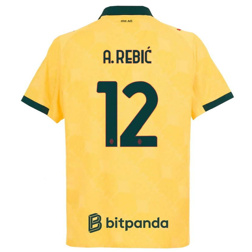 Danxen Męski Ante Rebic #12 Żółty Czarny Trzeci Komplet Koszulka 2025/26 Koszulki Klubowe