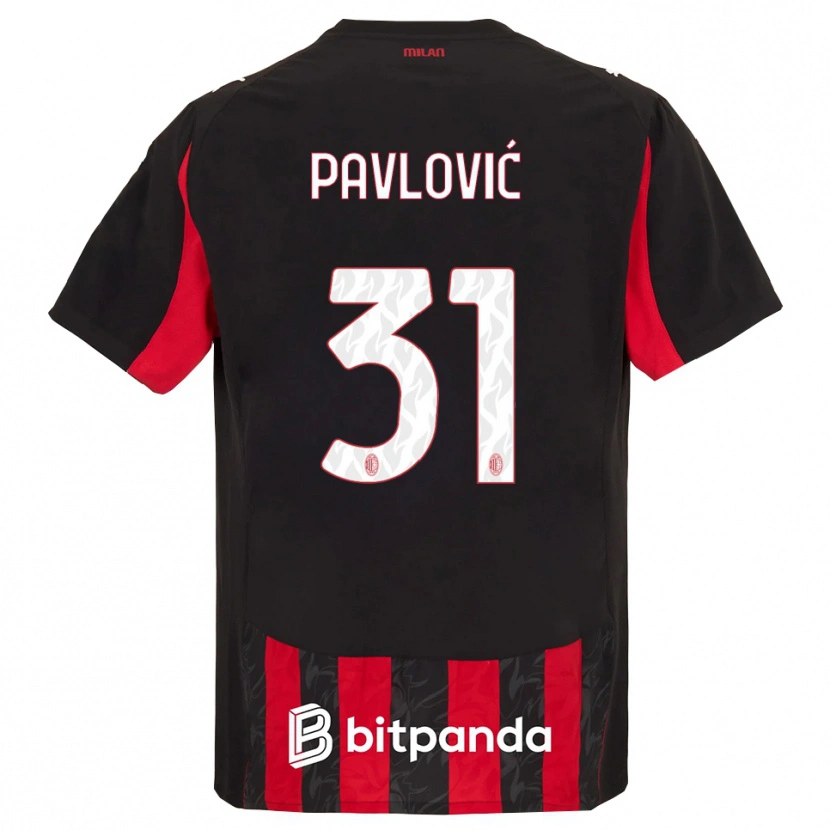 Danxen Kobiety Strahinja Pavlović #31 Czerwony Czarny Domowa Koszulka 2025/26 Koszulki Klubowe