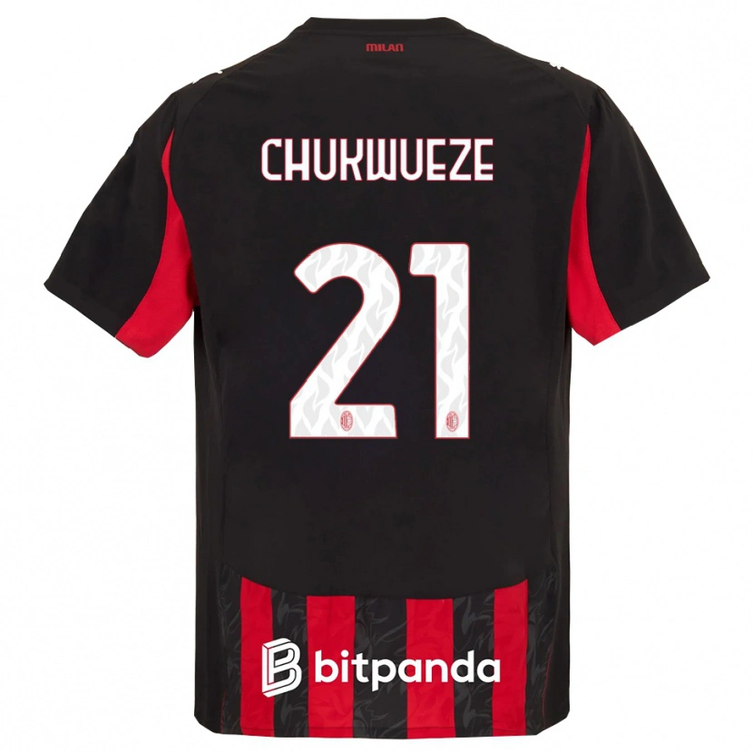 Danxen Kobiety Samuel Chukwueze #21 Czerwony Czarny Domowa Koszulka 2025/26 Koszulki Klubowe