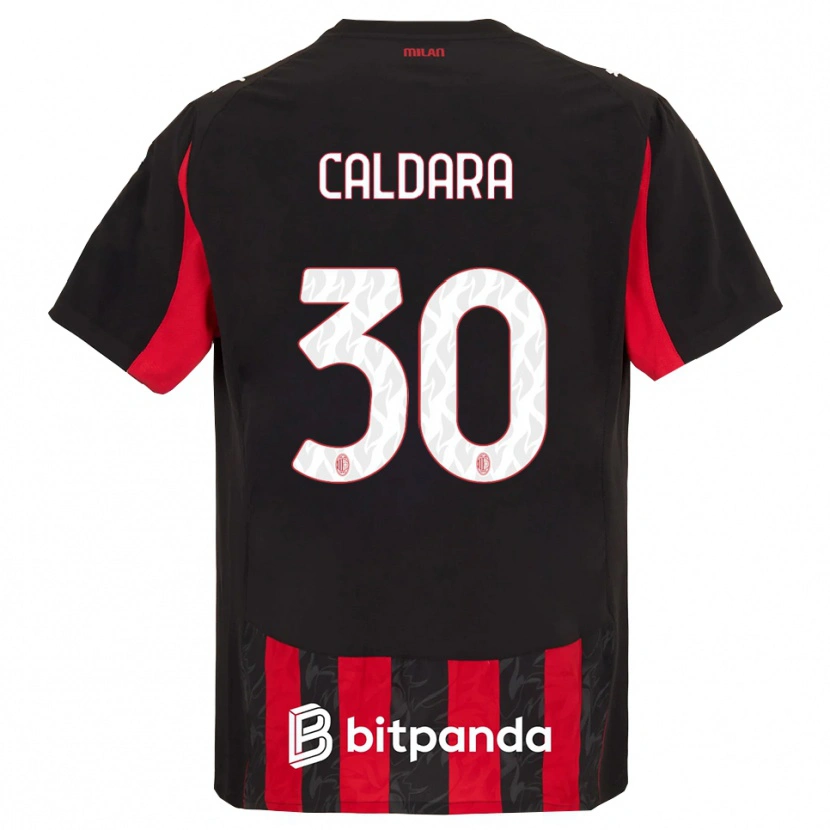 Danxen Kobiety Mattia Caldara #30 Czerwony Czarny Domowa Koszulka 2025/26 Koszulki Klubowe