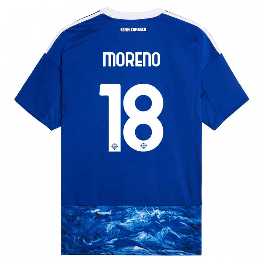 Danxen Kobiety Alberto Moreno #18 Niebieski Biały Domowa Koszulka 2025/26 Koszulki Klubowe
