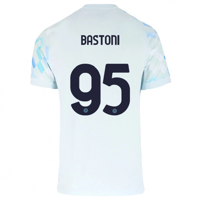 Danxen Kobiety Alessandro Bastoni #95 Biały Niebieski Wyjazdowa Koszulka 2025/26 Koszulki Klubowe