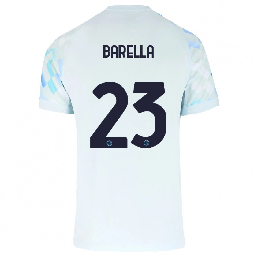 Danxen Kobiety Nicolò Barella #23 Biały Niebieski Wyjazdowa Koszulka 2025/26 Koszulki Klubowe