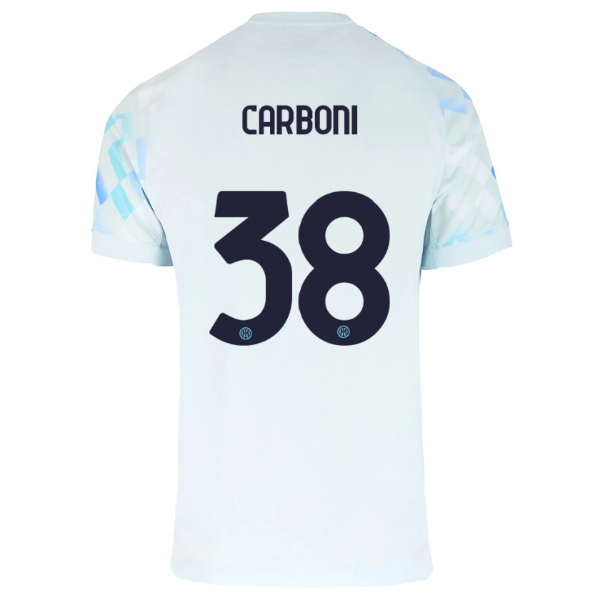 Danxen Kobiety Valentin Carboni #38 Biały Niebieski Wyjazdowa Koszulka 2025/26 Koszulki Klubowe