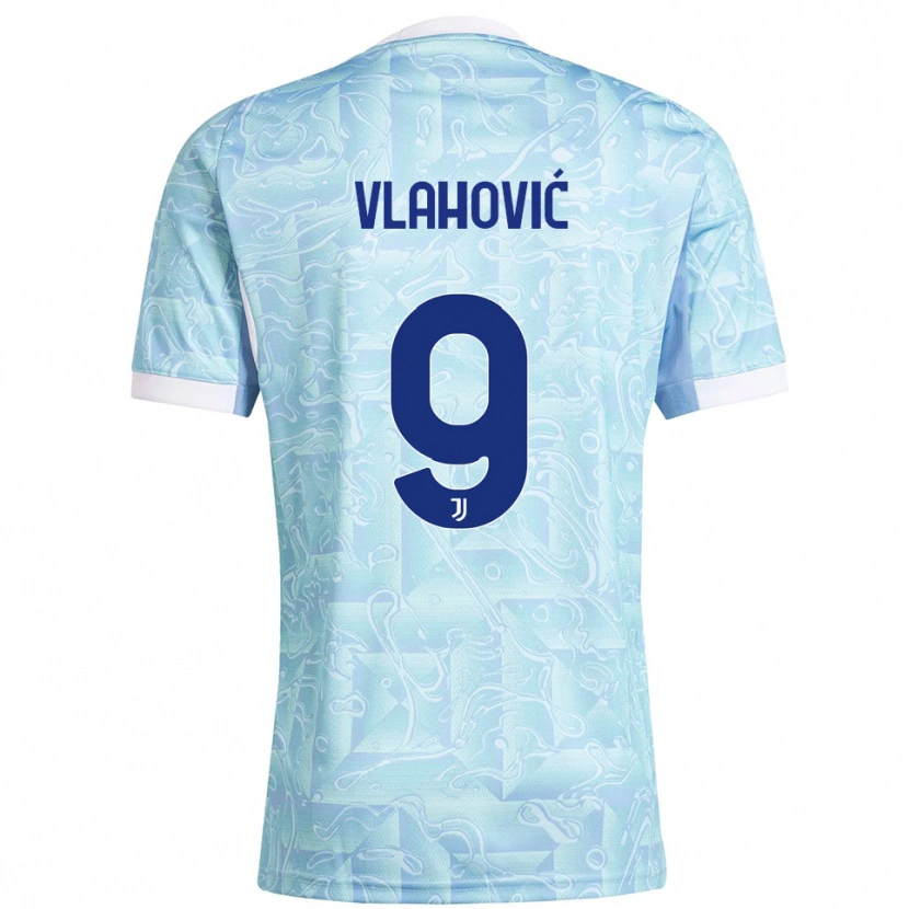 Danxen Kobiety Dušan Vlahović #9 Błękitny Żółty Wyjazdowa Koszulka 2025/26 Koszulki Klubowe