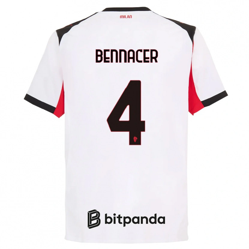 Danxen Kobiety Ismaël Bennacer #4 Biały Czarny Wyjazdowa Koszulka 2025/26 Koszulki Klubowe