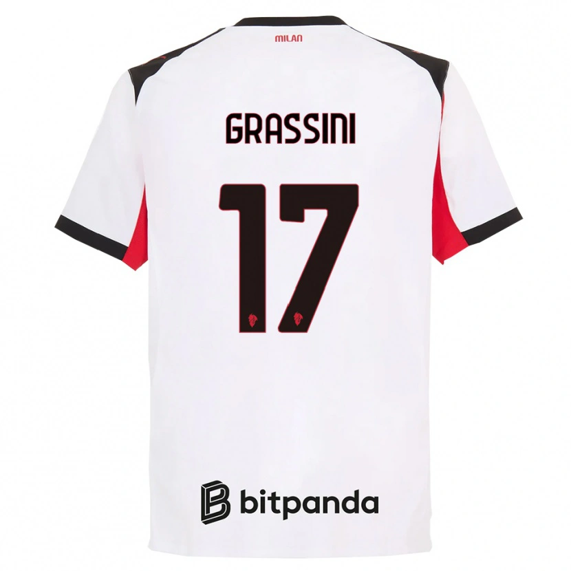 Danxen Kobiety Riccardo Grassini #17 Biały Czarny Wyjazdowa Koszulka 2025/26 Koszulki Klubowe