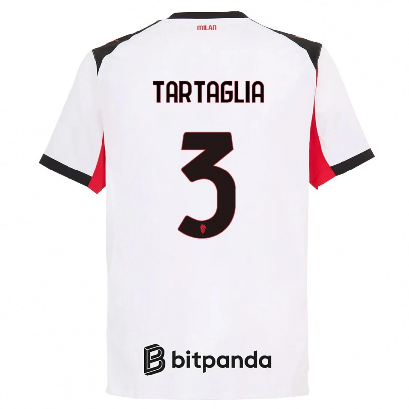 Danxen Kobiety Edoardo Tartaglia #3 Biały Czarny Wyjazdowa Koszulka 2025/26 Koszulki Klubowe